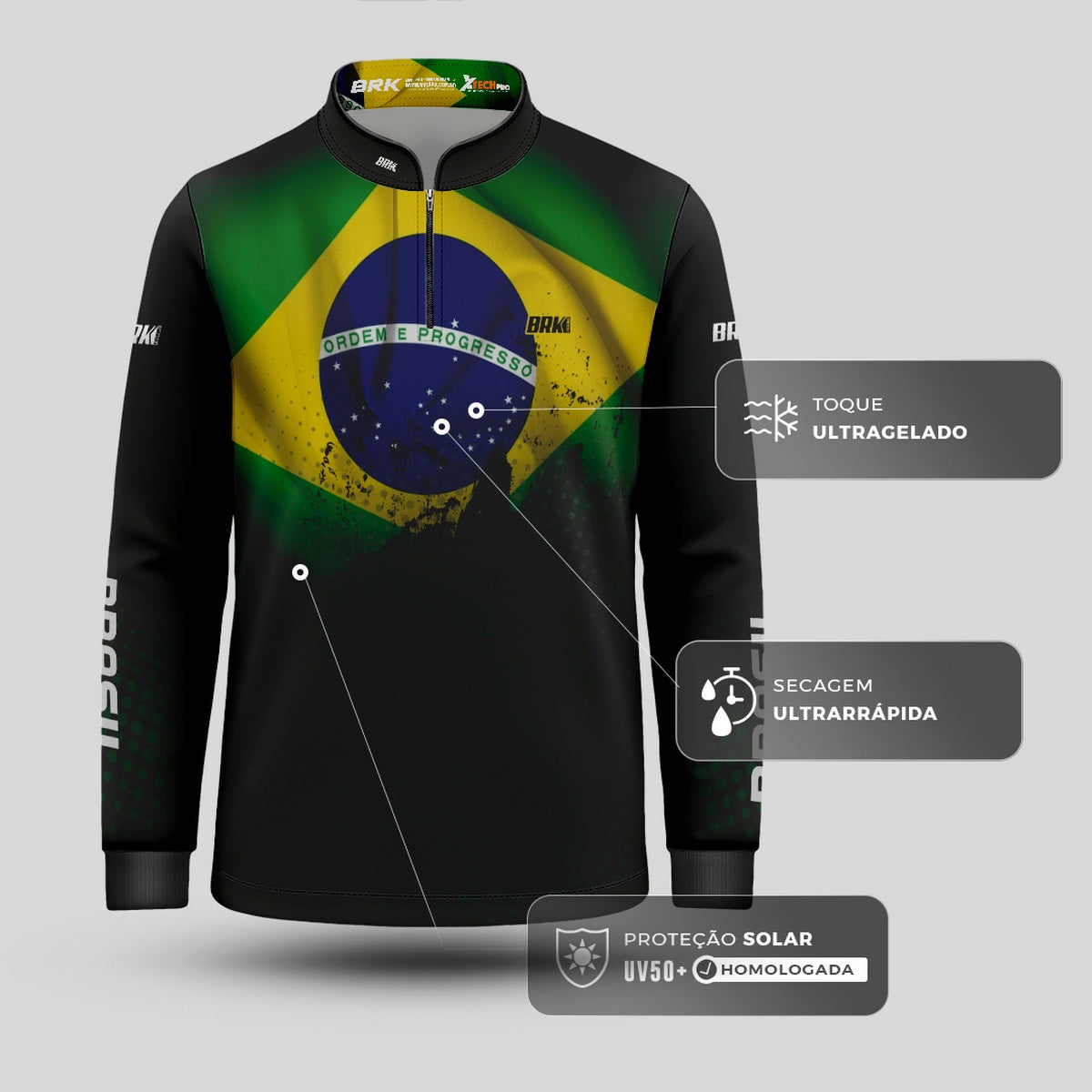 Camisa Infantil Agro Brk Bandeira do Brasil com Proteção Solar UV50+
