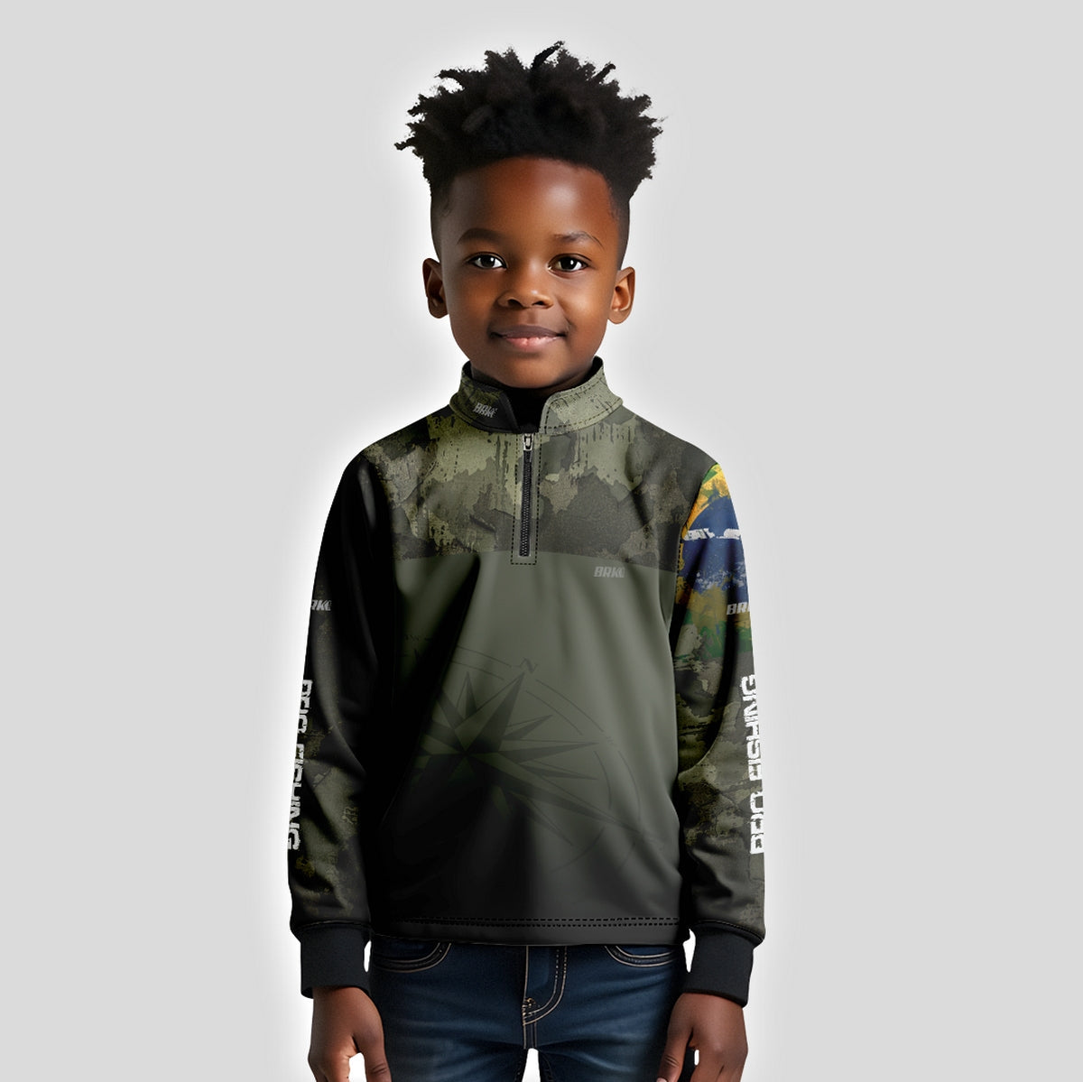 Camisa Infantil Agro Brk Bussola Brasil Camuflada com Proteção Solar UV50+