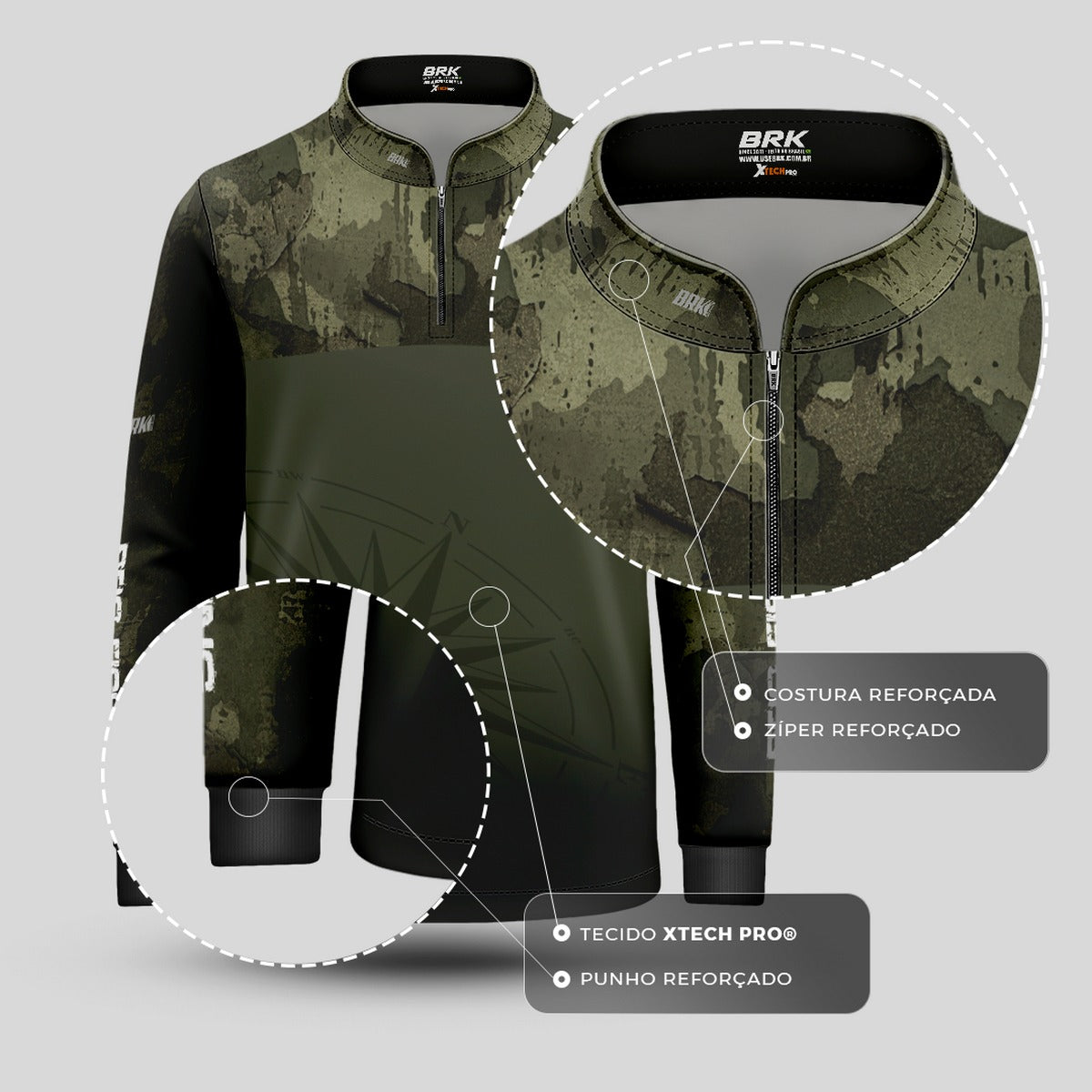 Camisa Infantil Agro Brk Bussola Brasil Camuflada com Proteção Solar UV50+