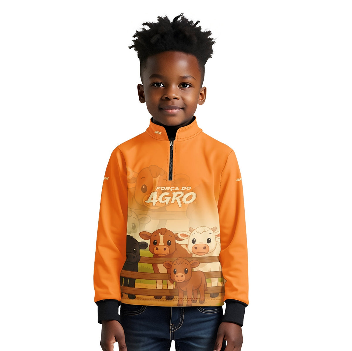 Camisa Agro Kids Brk Laranja Animais do Campo com Proteção UV50 + Brinde