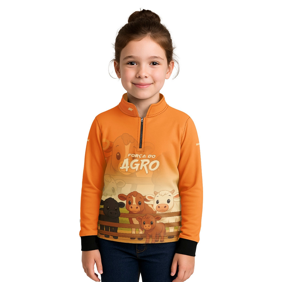 Camisa Agro Kids Brk Laranja Animais do Campo com Proteção UV50 + Brinde