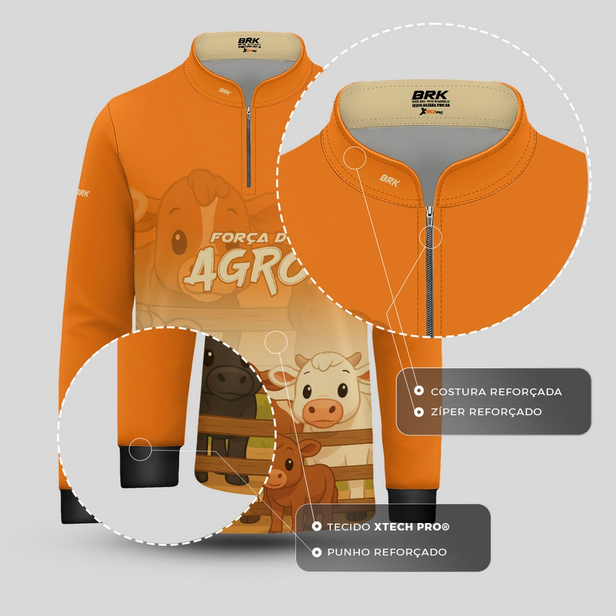 Camisa Agro Kids Brk Laranja Animais do Campo com Proteção UV50 + Brinde