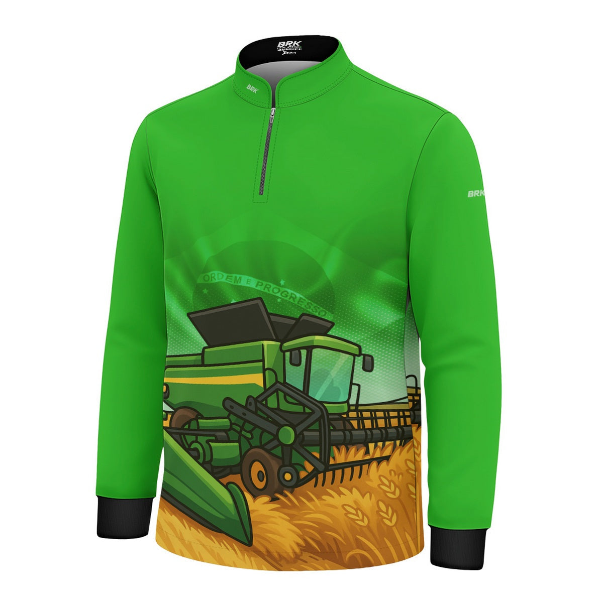 Camisa Agro Kids Brk Verde Colheitadeira com Proteção UV50 + Brinde