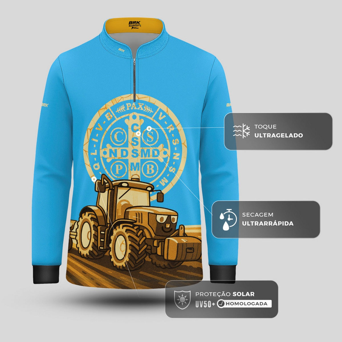 Camisa Agro Kids Brk Medalha de São Bento com Proteção UV50 + Brinde