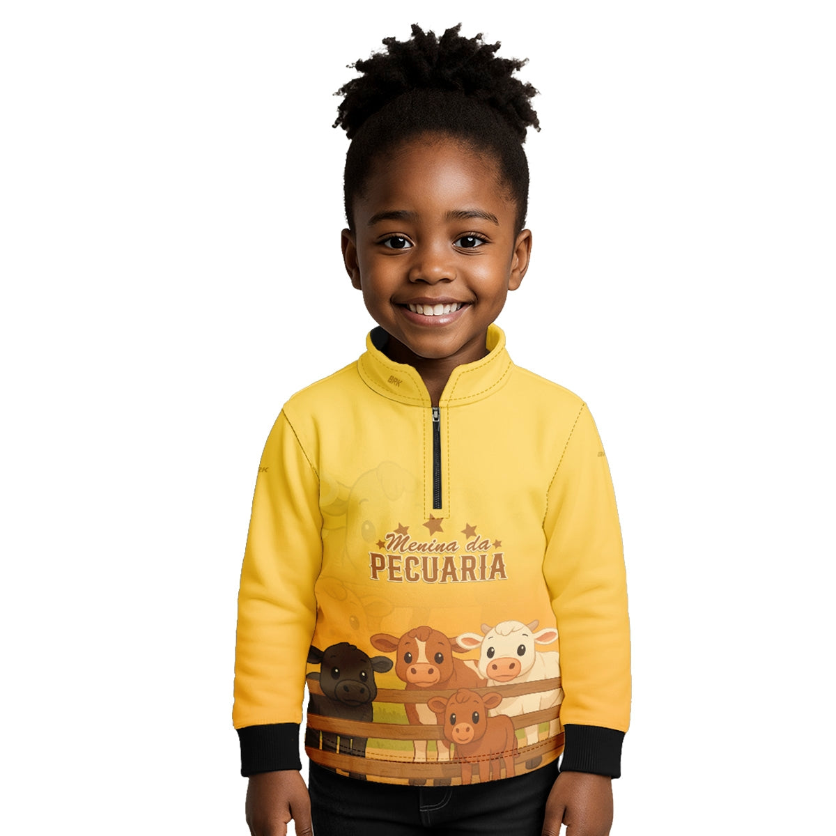 Camisa Agro Kids Brk Amarela Menina da Pecuária com Proteção UV50