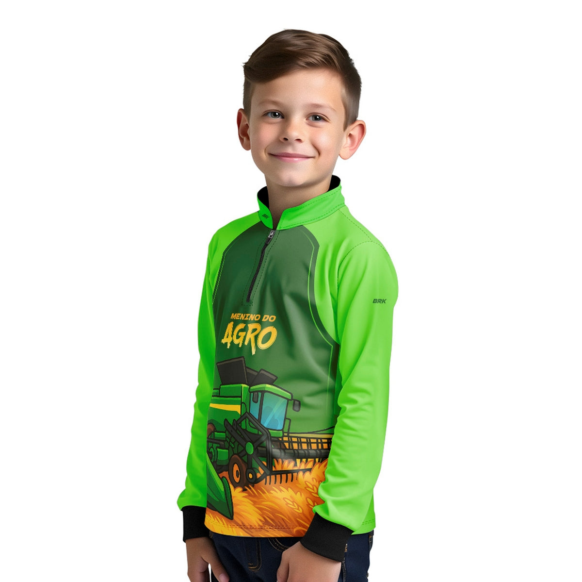 Camisa Agro Kids Brk Verde Menino do Agro com Proteção UV50 + Brinde