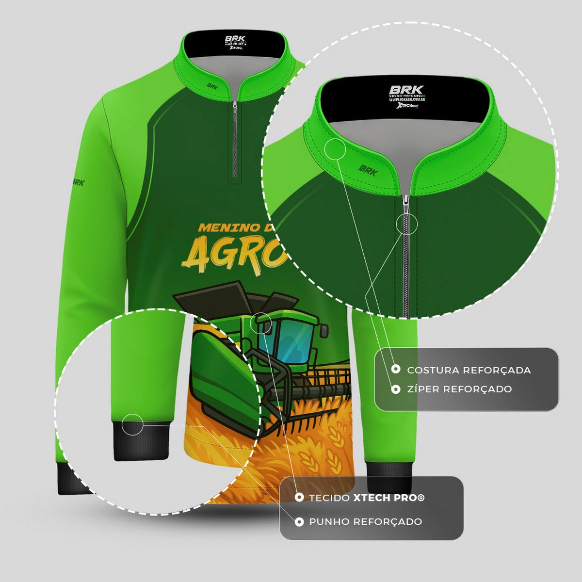 Camisa Agro Kids Brk Verde Menino do Agro com Proteção UV50 + Brinde