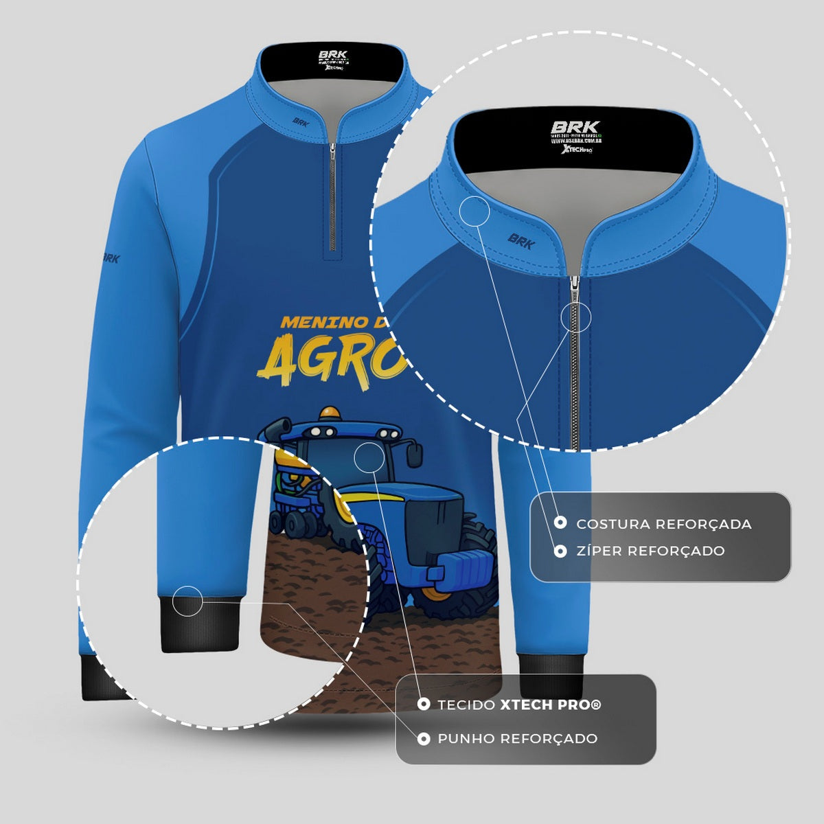 Camisa Agro Kids Brk Azul Menino do Agro com Proteção UV50 + Brinde