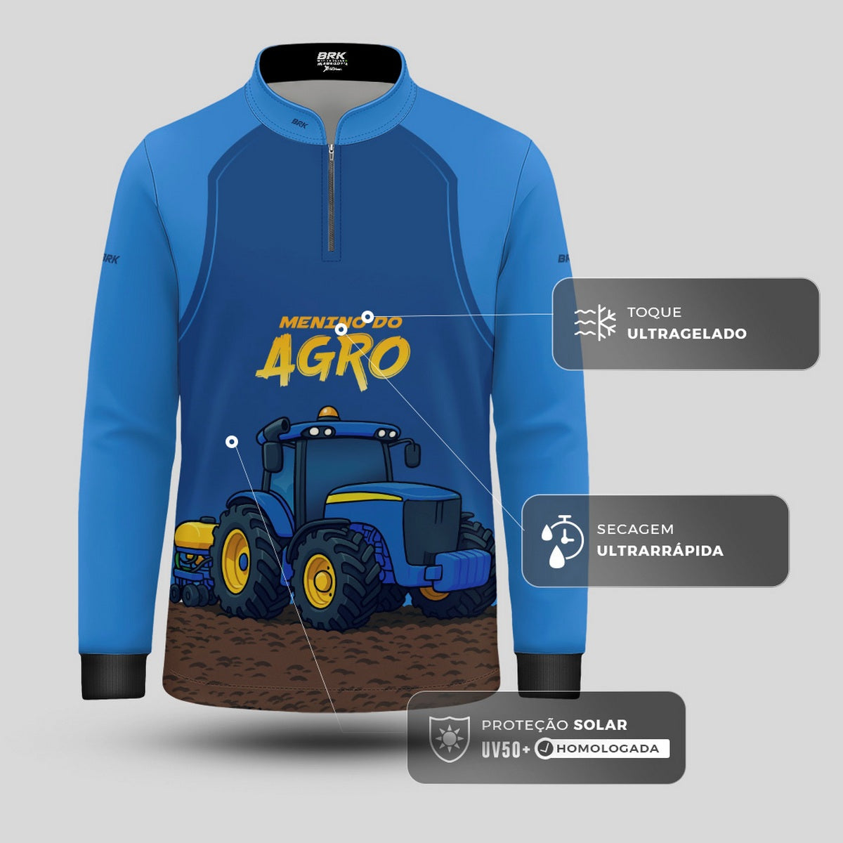 Camisa Agro Kids Brk Azul Menino do Agro com Proteção UV50 + Brinde