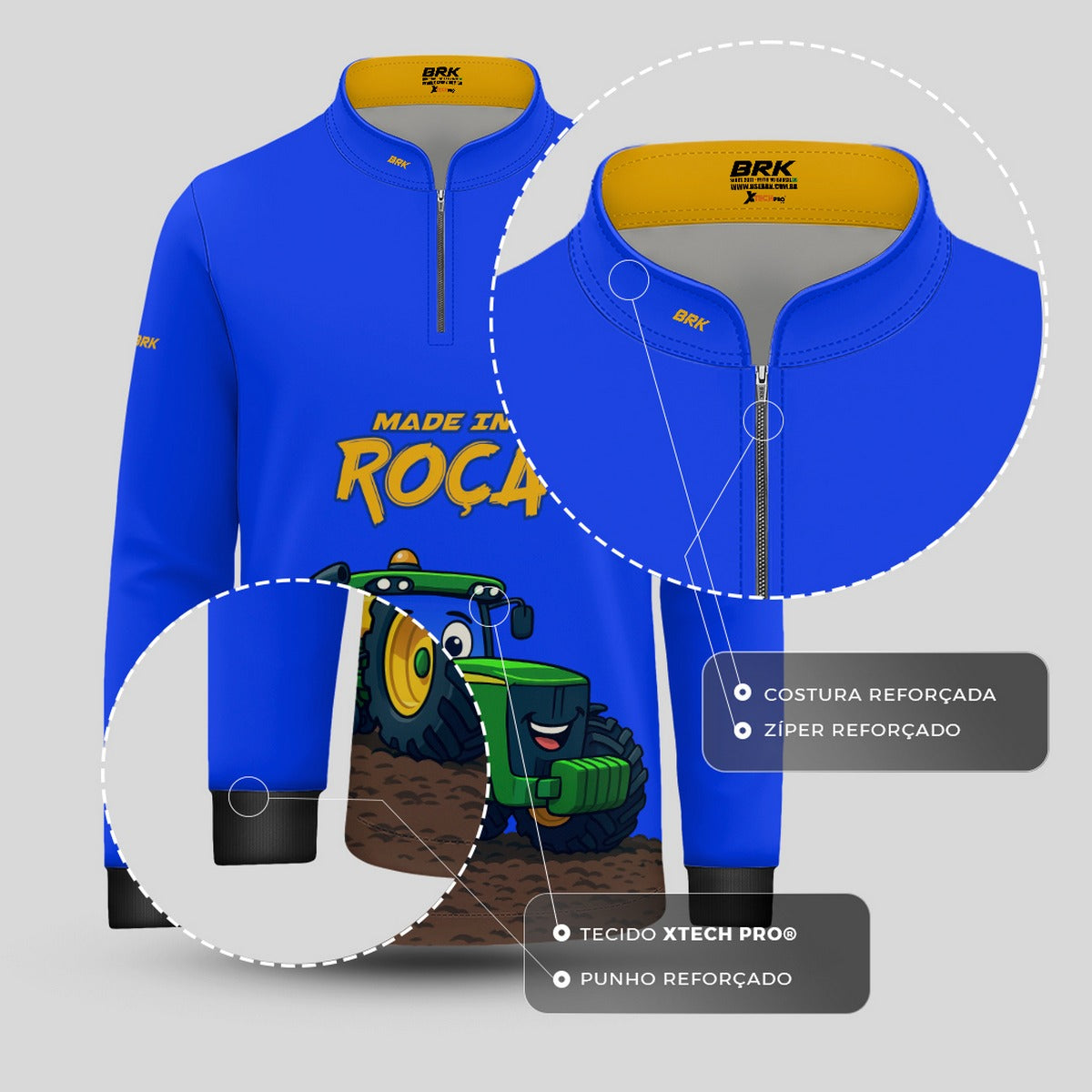 Camisa Agro Kids Brk Azul Made in Roça com Proteção UV50 + Brinde