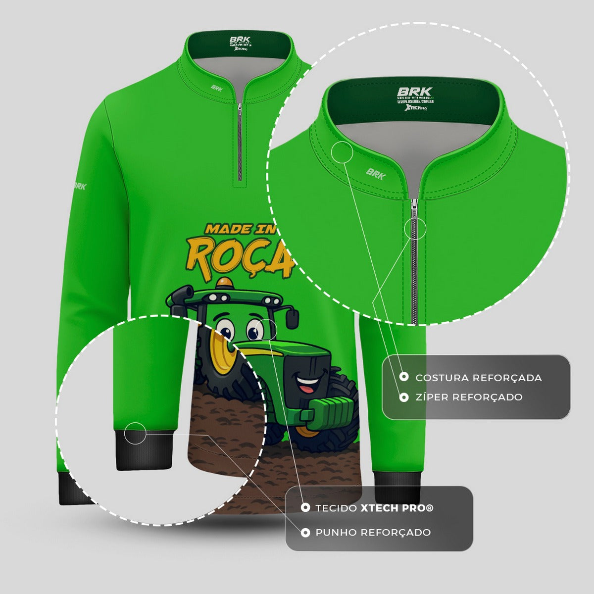 Camisa Agro Kids Brk Verde Made in Roça com Proteção UV50 + Brinde