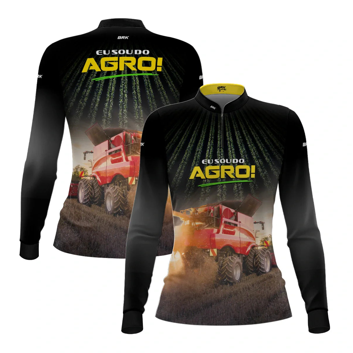 Camisa UV50 Agro Feminina Brk Eu sou do Agro Vermelha Colheitadeira