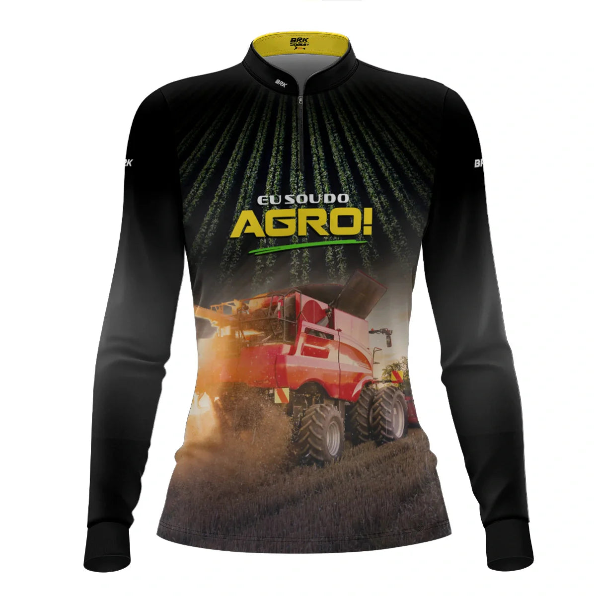 Camisa UV50 Agro Feminina Brk Eu sou do Agro Vermelha Colheitadeira