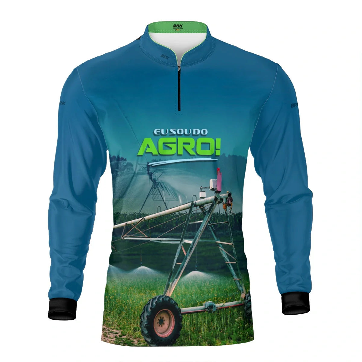 Camisa UV50 Agro Brk Eu Sou do Agro Irrigação no Campo Pivô Azul