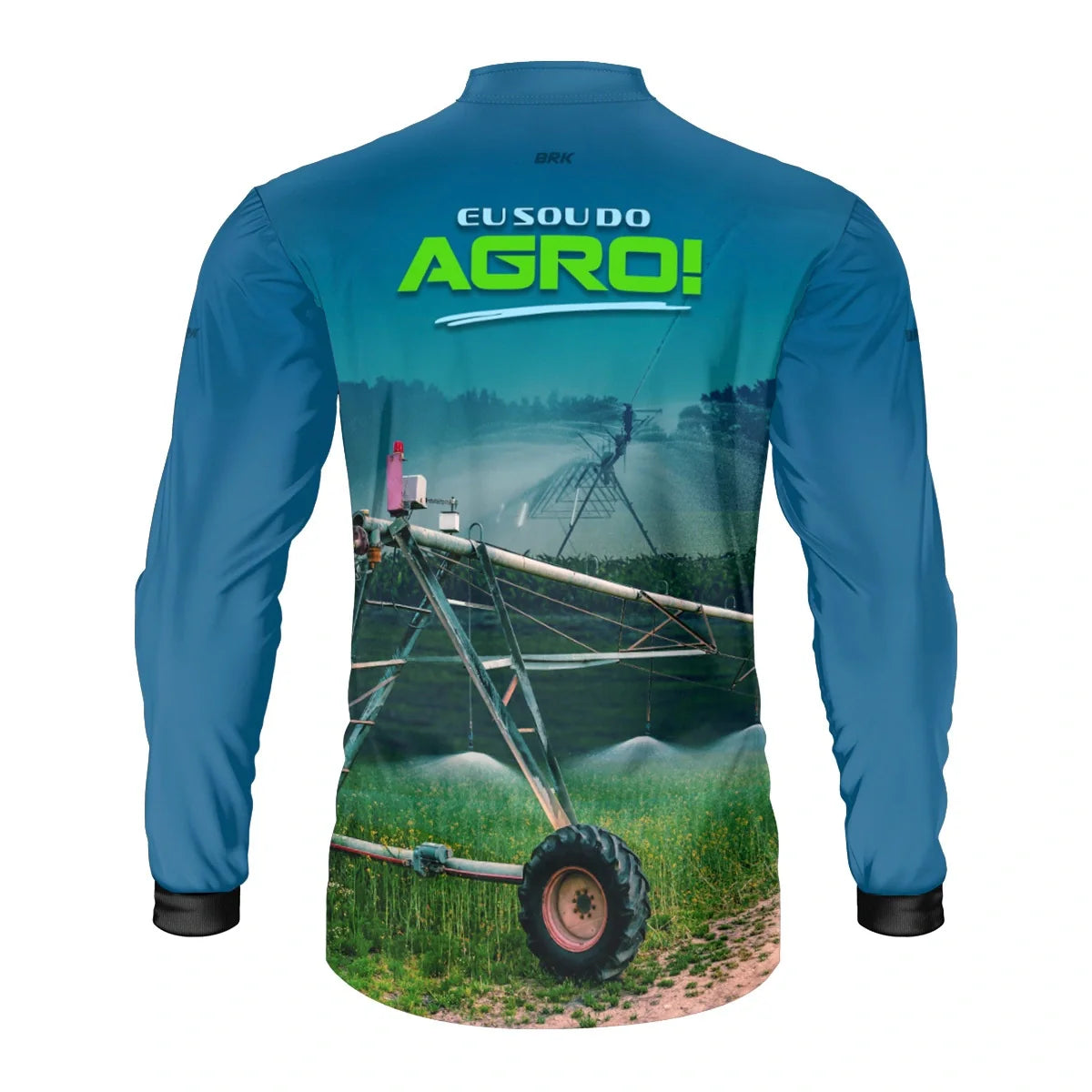 Camisa UV50 Agro Brk Eu Sou do Agro Irrigação no Campo Pivô Azul