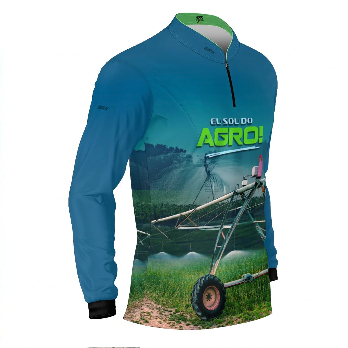 Camisa UV50 Agro Brk Eu Sou do Agro Irrigação no Campo Pivô Azul