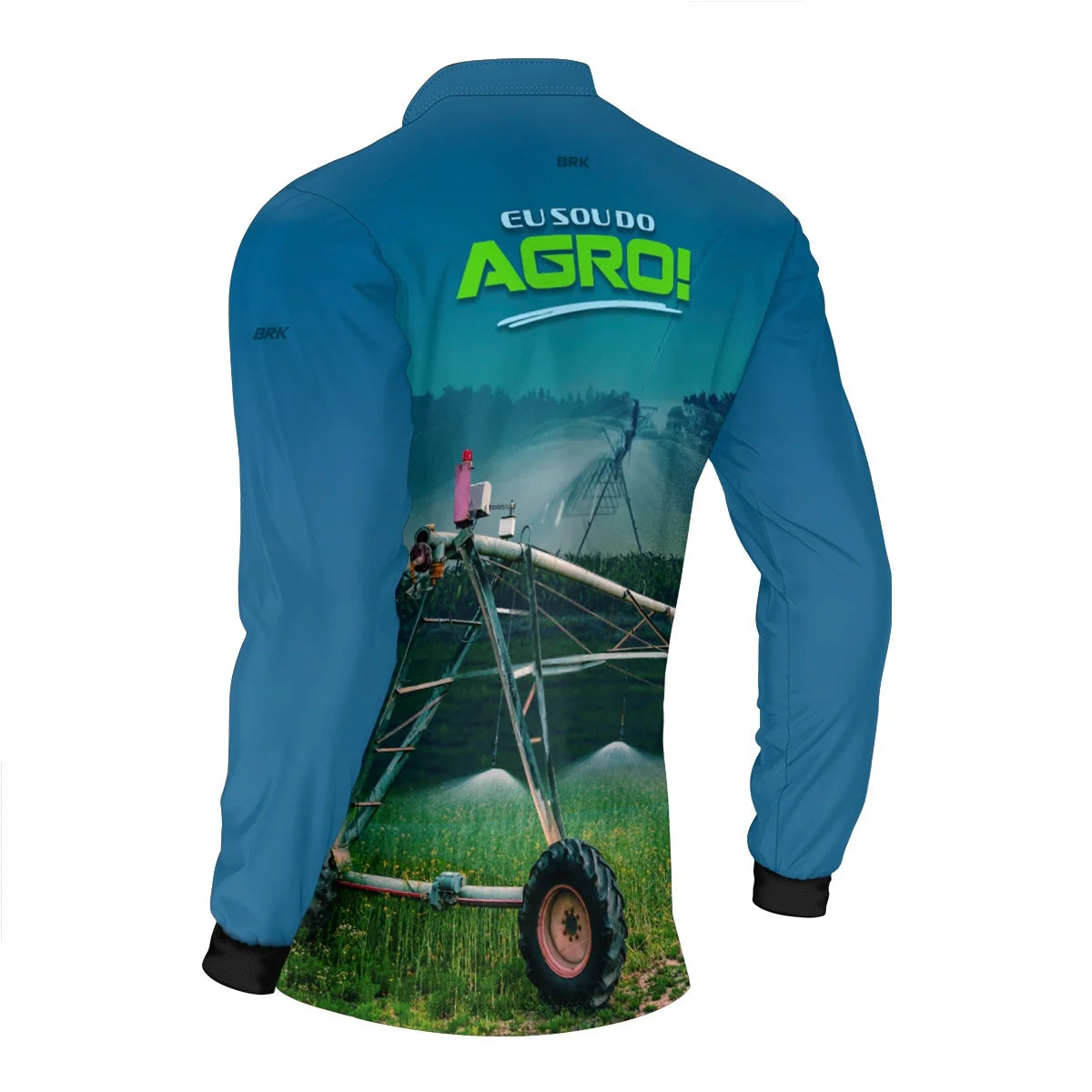 Camisa UV50 Agro Brk Eu Sou do Agro Irrigação no Campo Pivô Azul