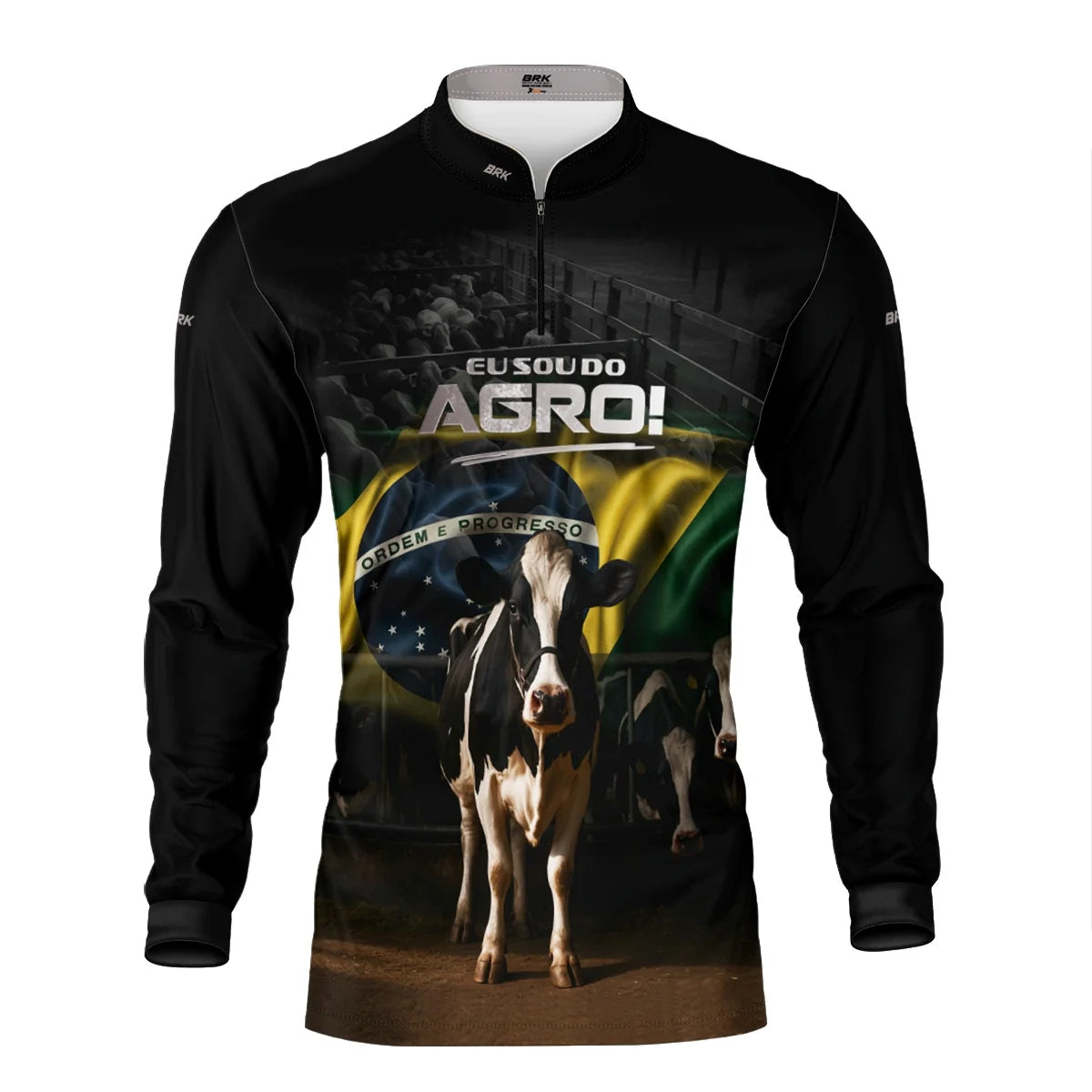 Camisa UV50 Agro Brk Eu Sou do Agro Preta Vaca Holandesa
