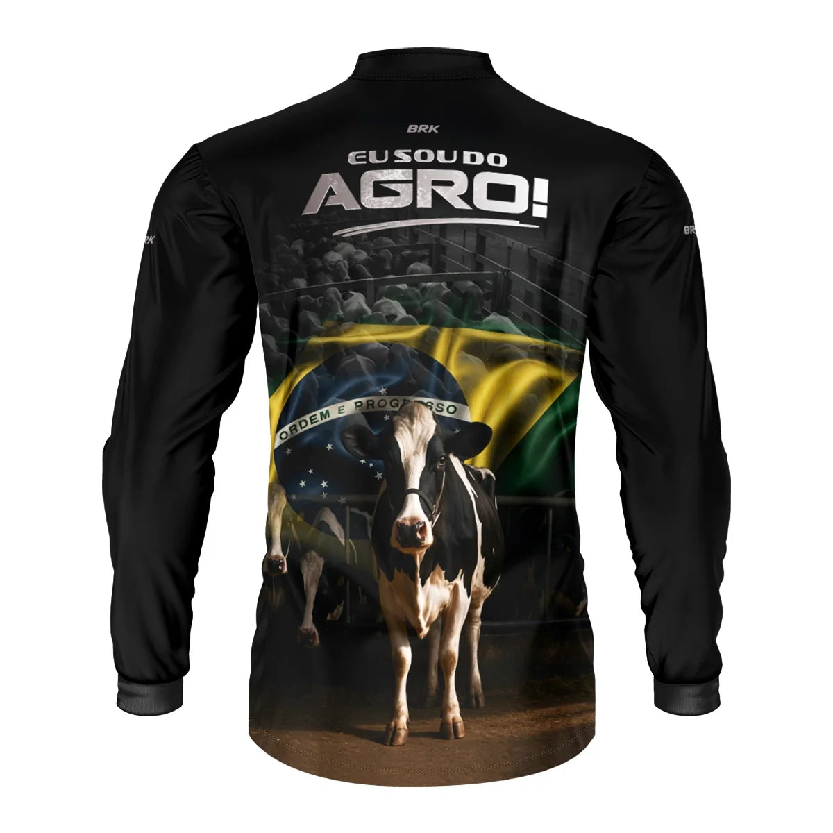 Camisa UV50 Agro Brk Eu Sou do Agro Preta Vaca Holandesa