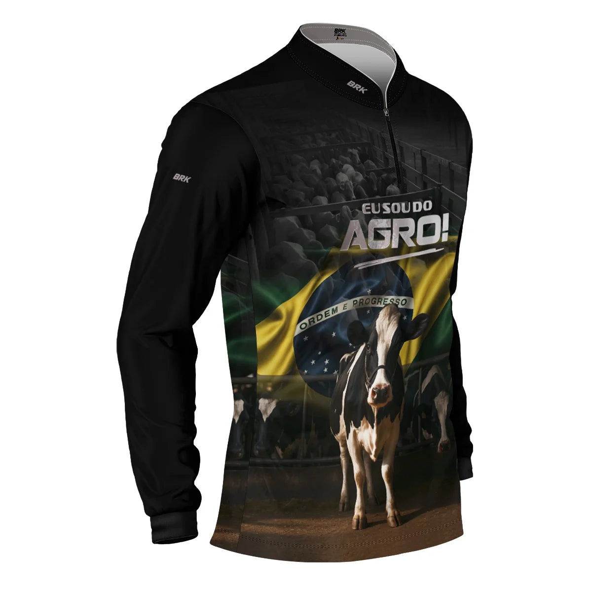 Camisa UV50 Agro Brk Eu Sou do Agro Preta Vaca Holandesa