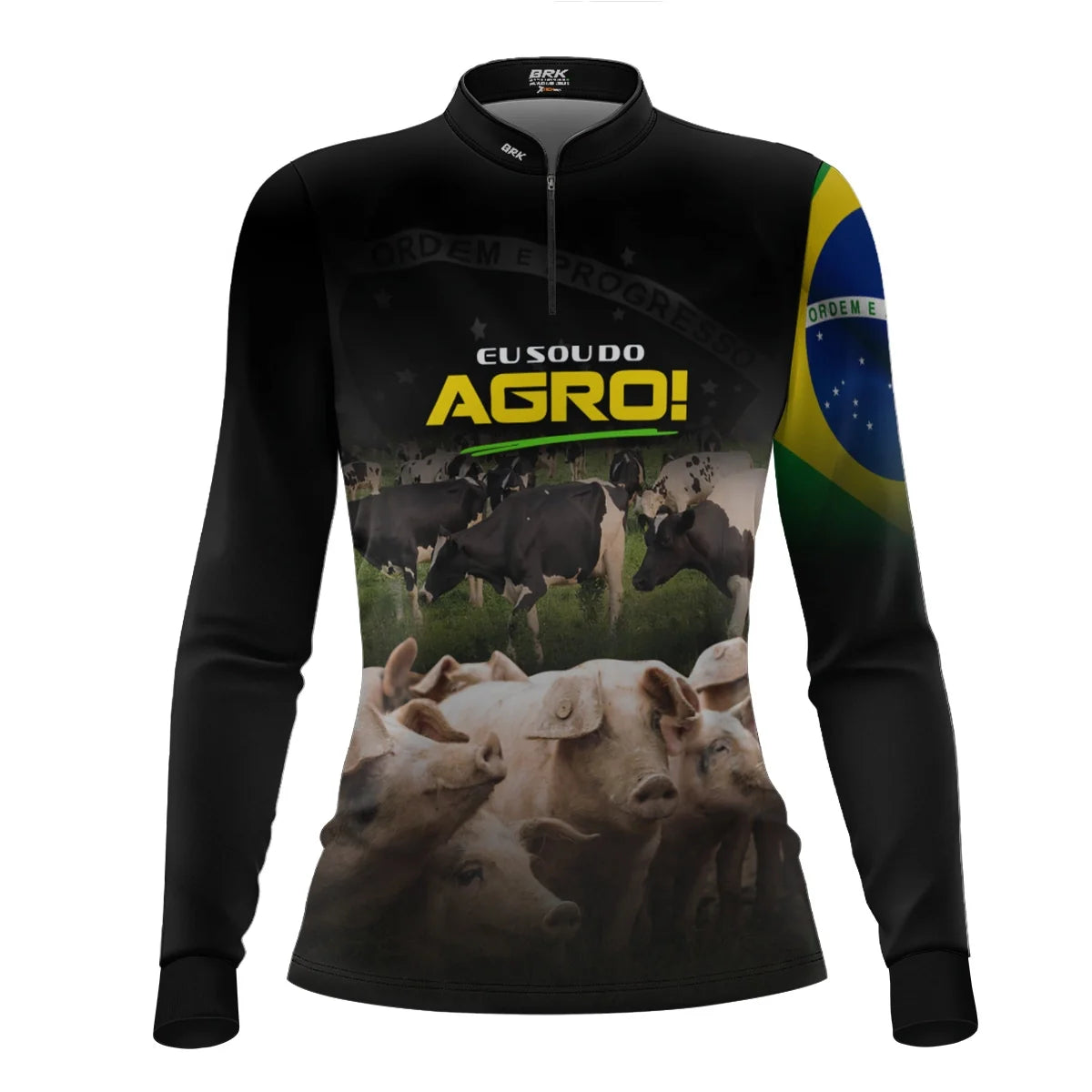 Camisa UV50 Agro Feminina Brk Eu Sou do Agro Vacas e Porcos
