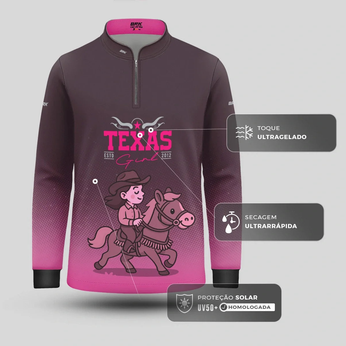 Camisa UV50 Agro Infantil Brk Texas Girl Rosa