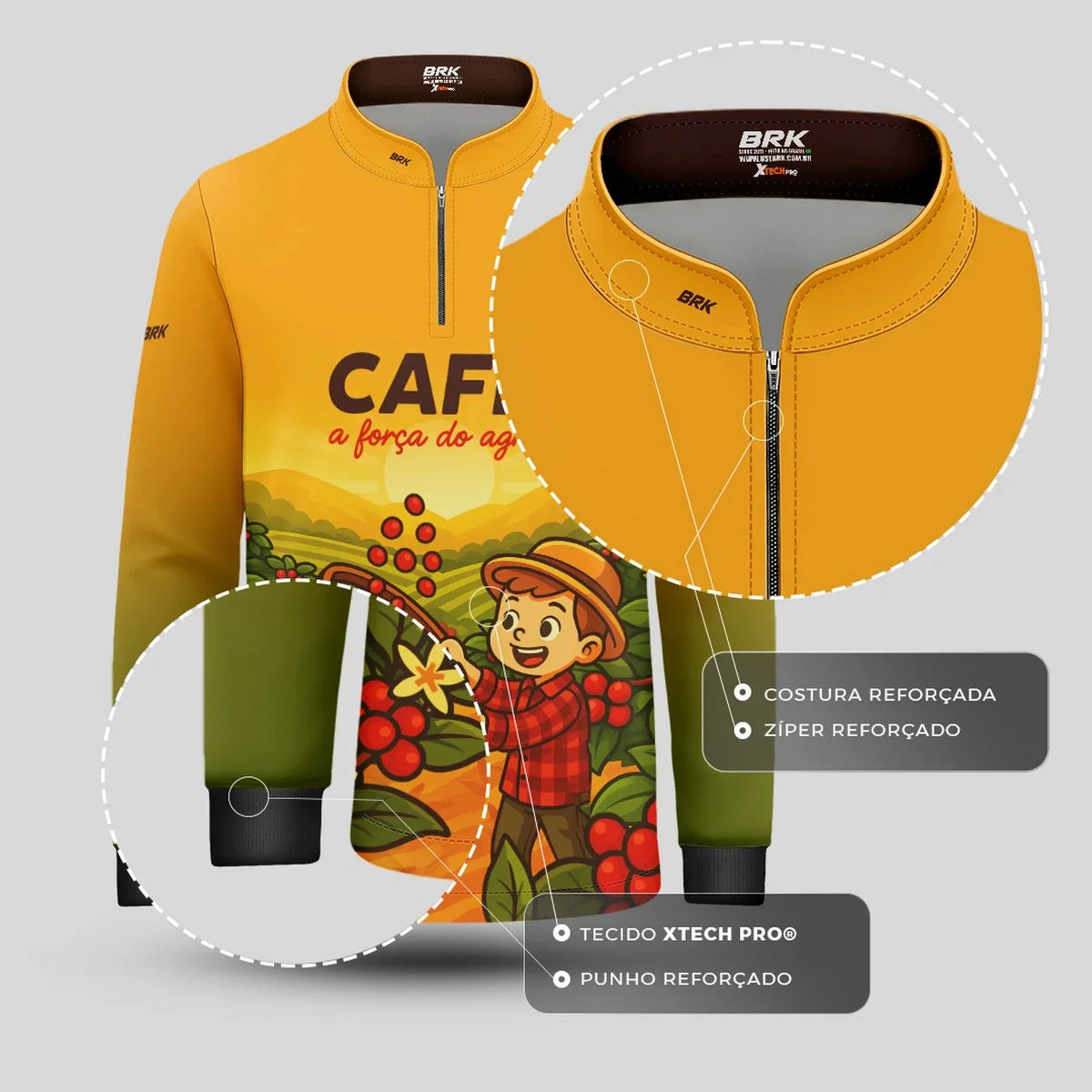 Camisa UV50 Agro Infantil Brk A Força do Agro Café