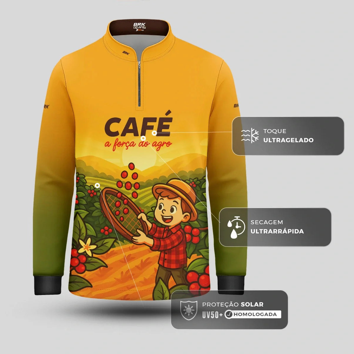 Camisa UV50 Agro Infantil Brk A Força do Agro Café