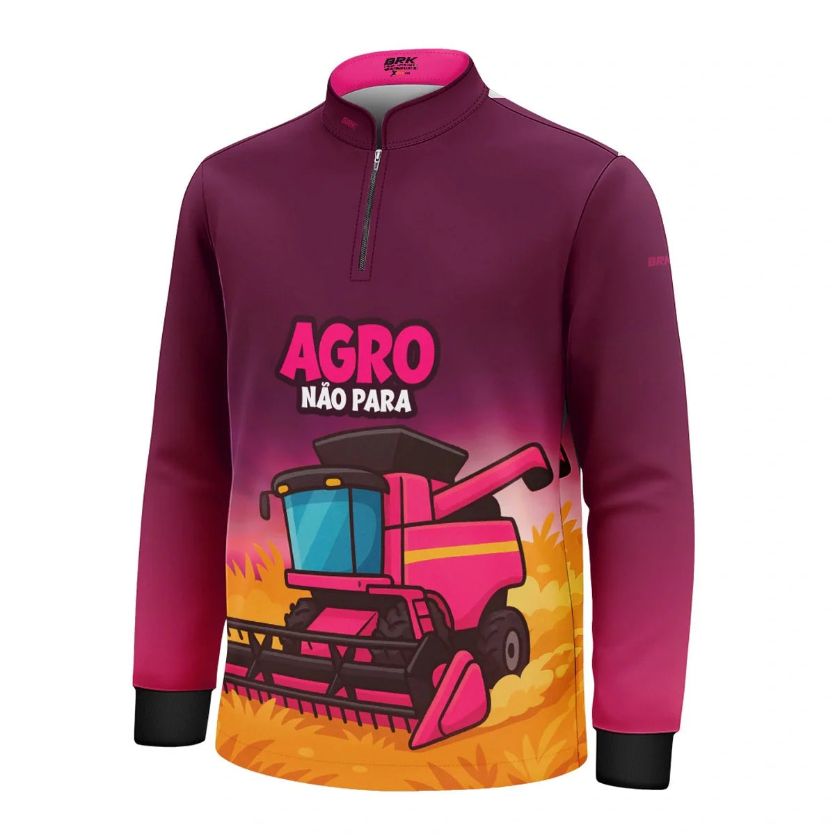 Camisa UV50 Agro Infantil Brk Colheitadeira Rosa Agro Não Para
