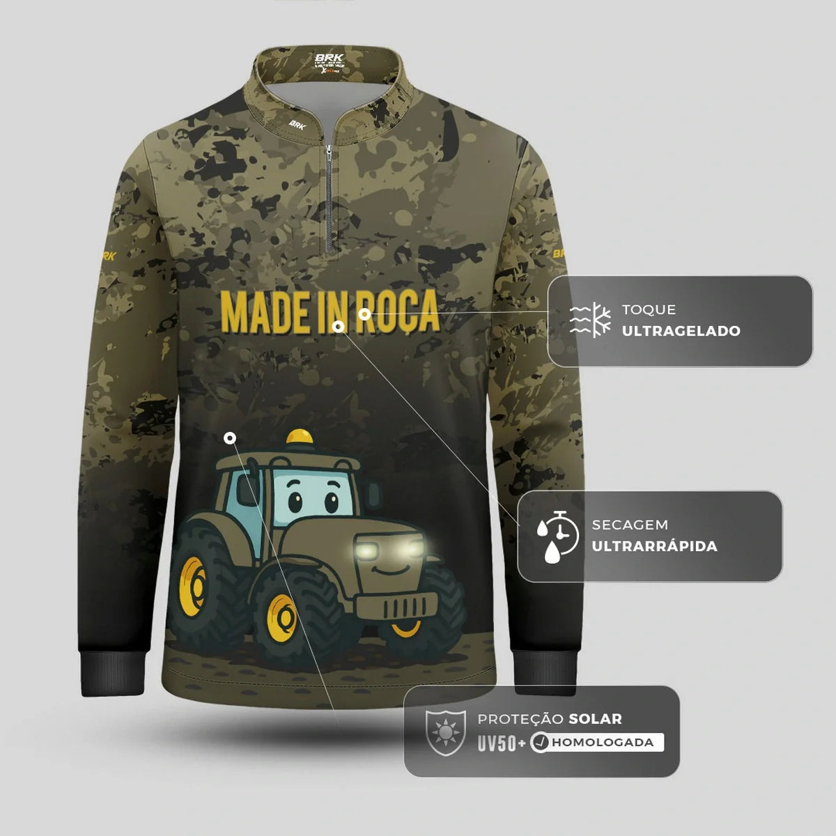 Camisa UV50 Agro Infantil Brk Made in Roça Camuflada