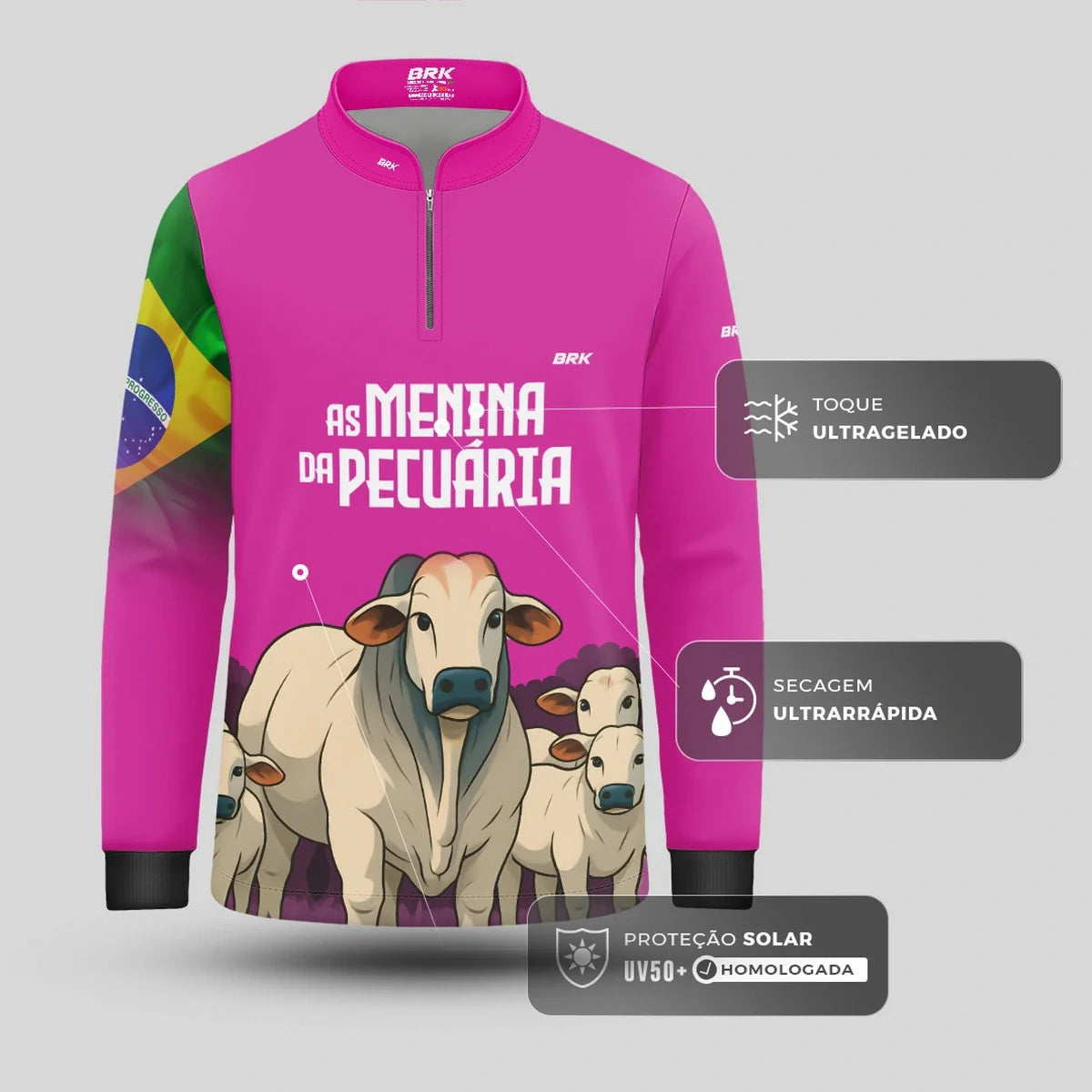 Camisa UV50 Agro Infantil Brk As Menina Da Pecuaria Nelore