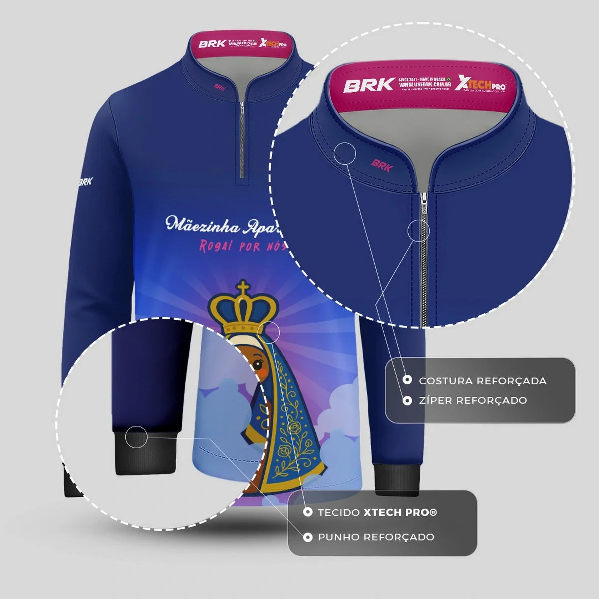 Camisa UV50 Agro Infantil Brk Mãezinha Aparecida Rogai Por Nós