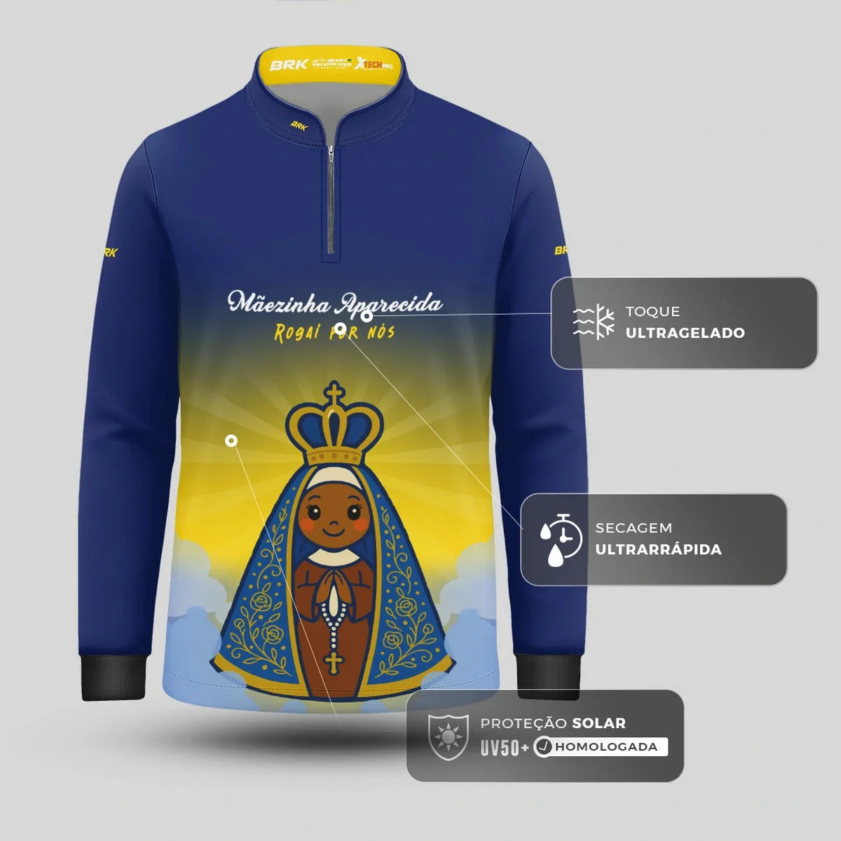 Camisa UV50 Agro Infantil Brk Mãezinha Aparecida Rogai Por Nós