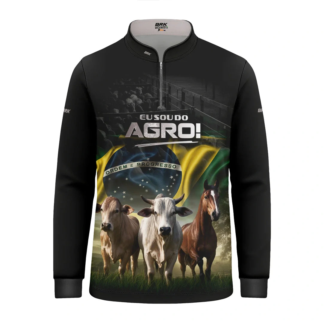 Camisa UV50 Agro Infantil Brk Sou do Agro Preta Pecuária Brasil