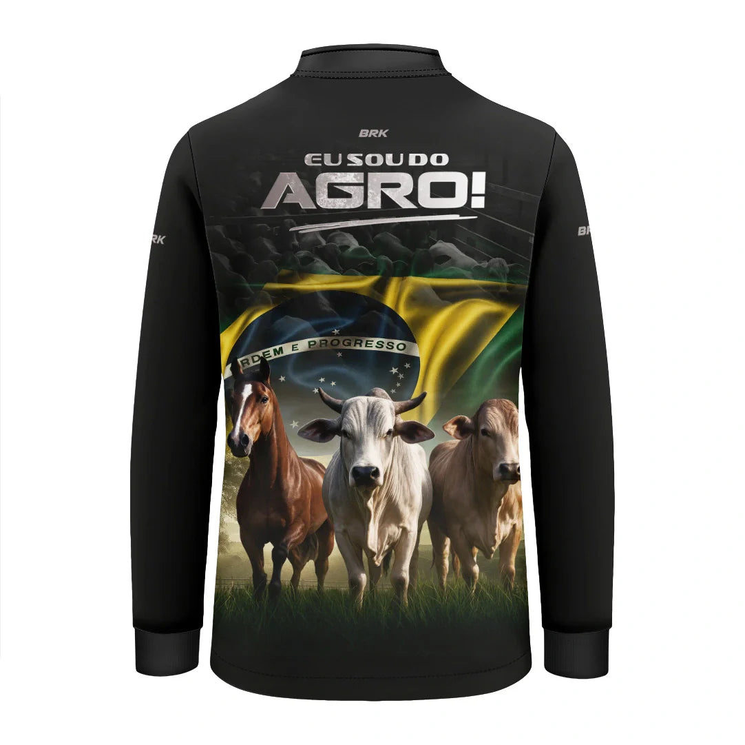 Camisa UV50 Agro Infantil Brk Sou do Agro Preta Pecuária Brasil