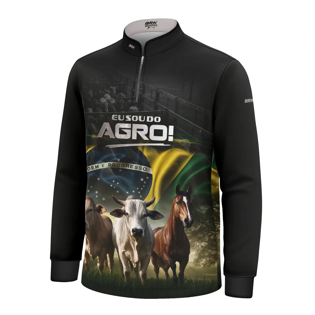 Camisa UV50 Agro Infantil Brk Sou do Agro Preta Pecuária Brasil