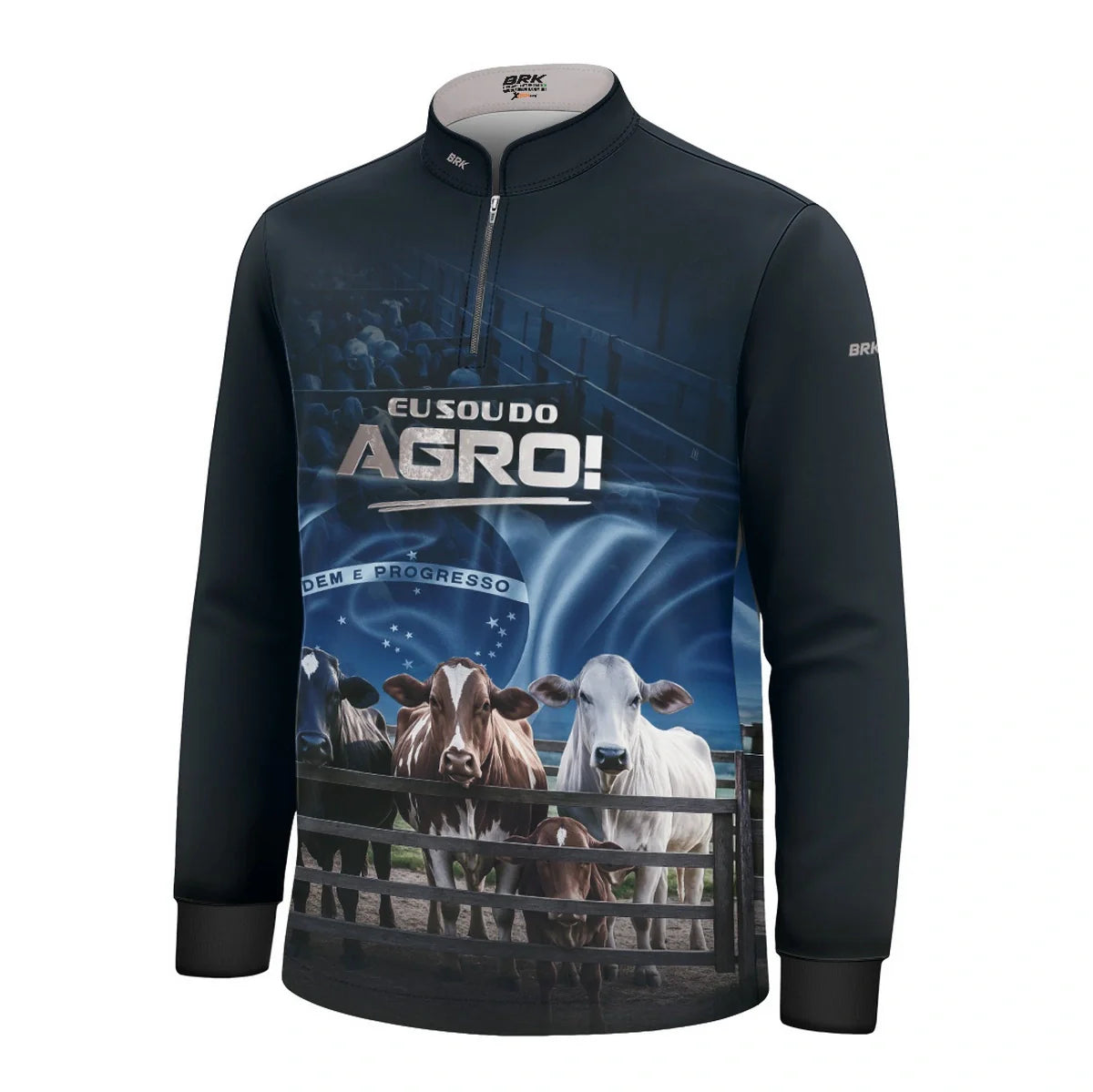 Camisa UV50 Agro Infantil Brk Eu Sou do Agro Azul Pecuária Brasil