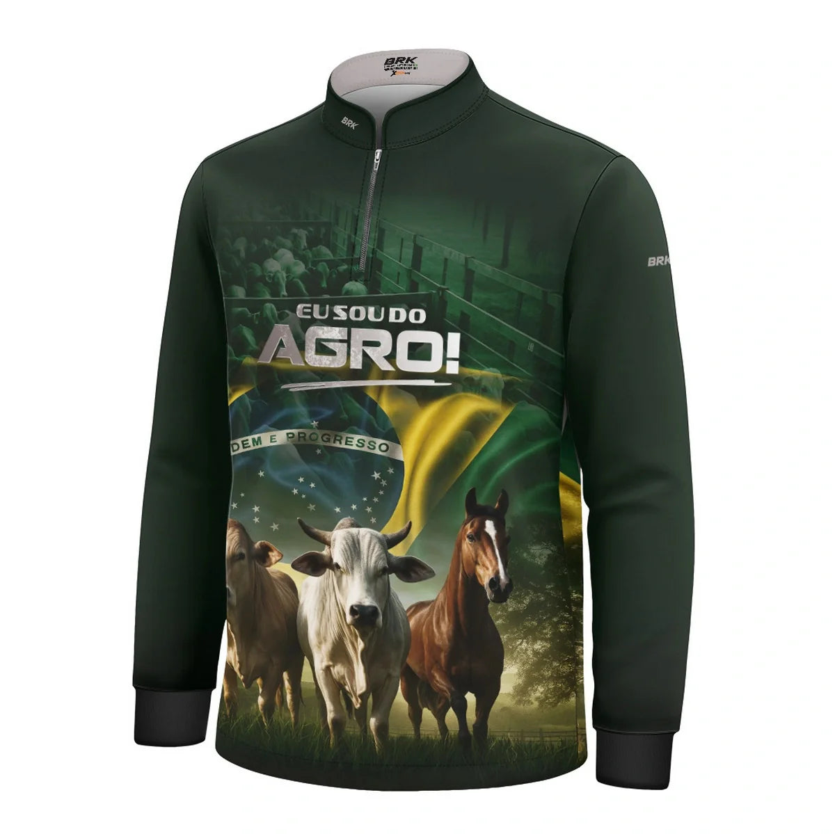 Camisa UV50 Agro Infantil Brk Eu Sou do Agro Verde Pecuária Brasil