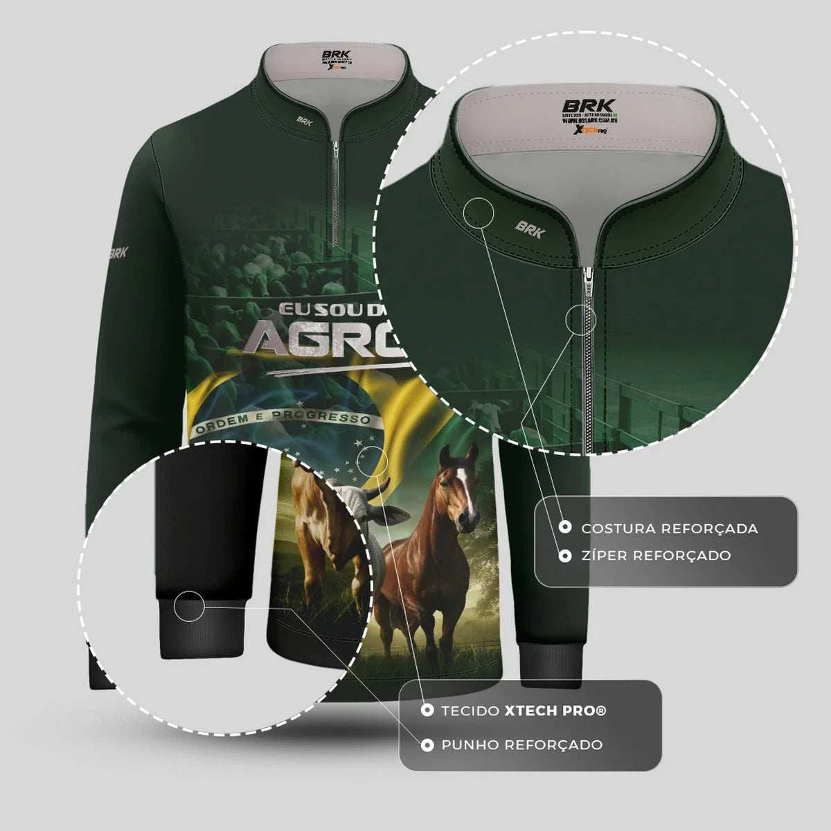 Camisa UV50 Agro Infantil Brk Eu Sou do Agro Verde Pecuária Brasil