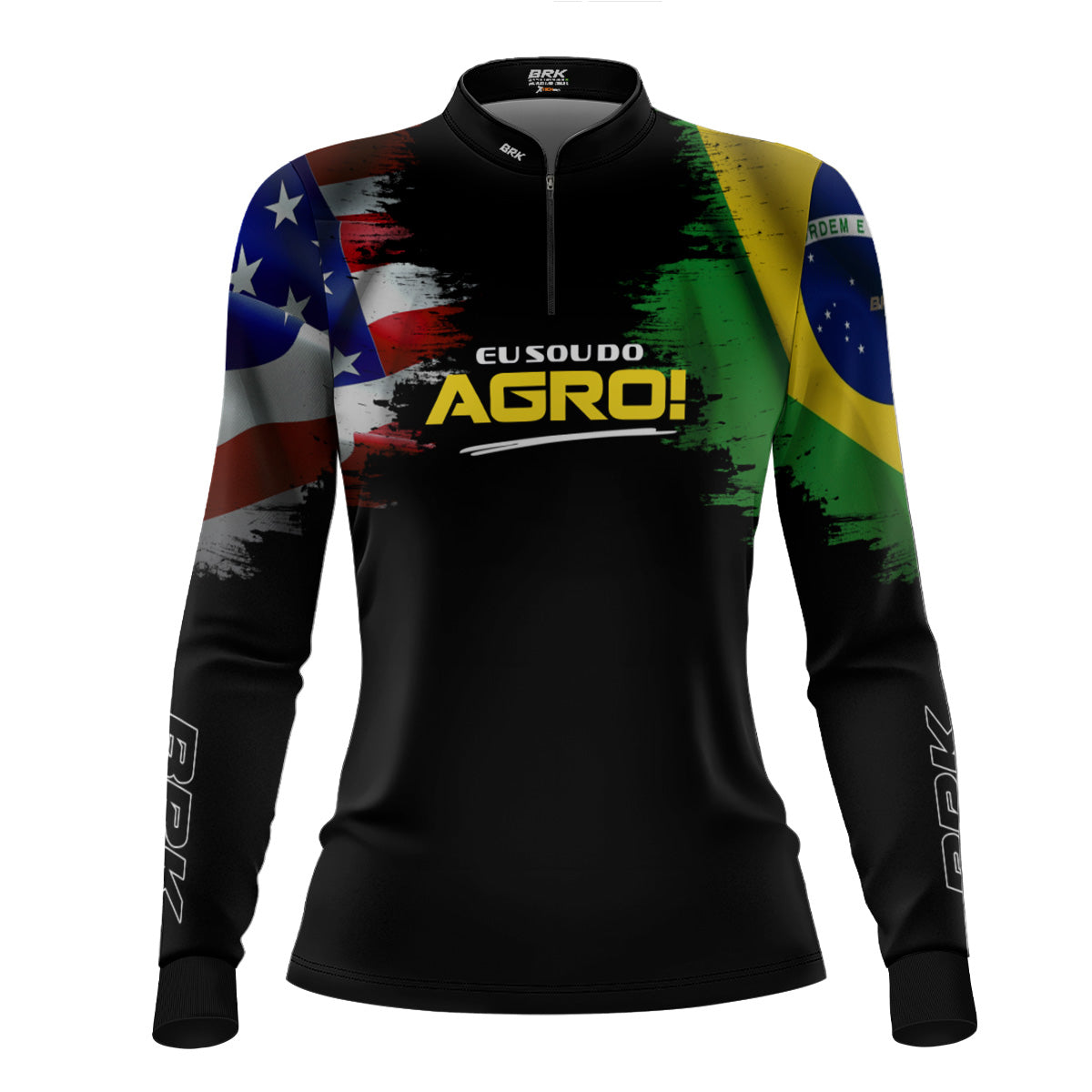 Camisa Agro Feminina Brk Eu Sou Do Agro Bandeiras com Proteção Solar UV50+
