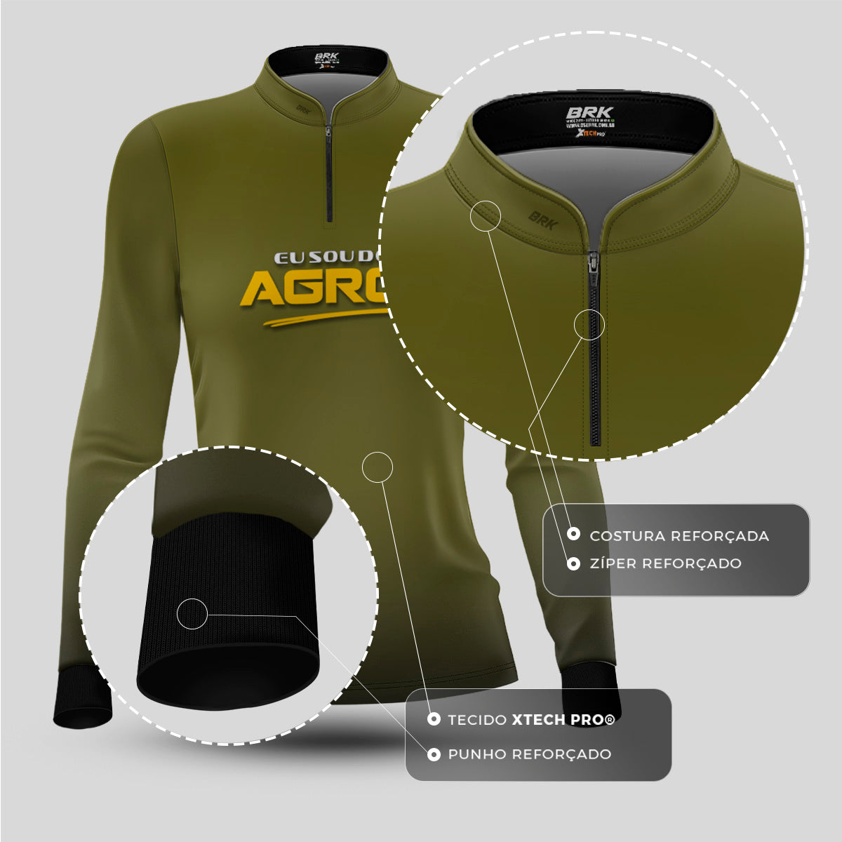 Camisa Agro Feminina Brk Eu Sou Do Agro Clean Verde Musgo com Proteção Solar UV50+