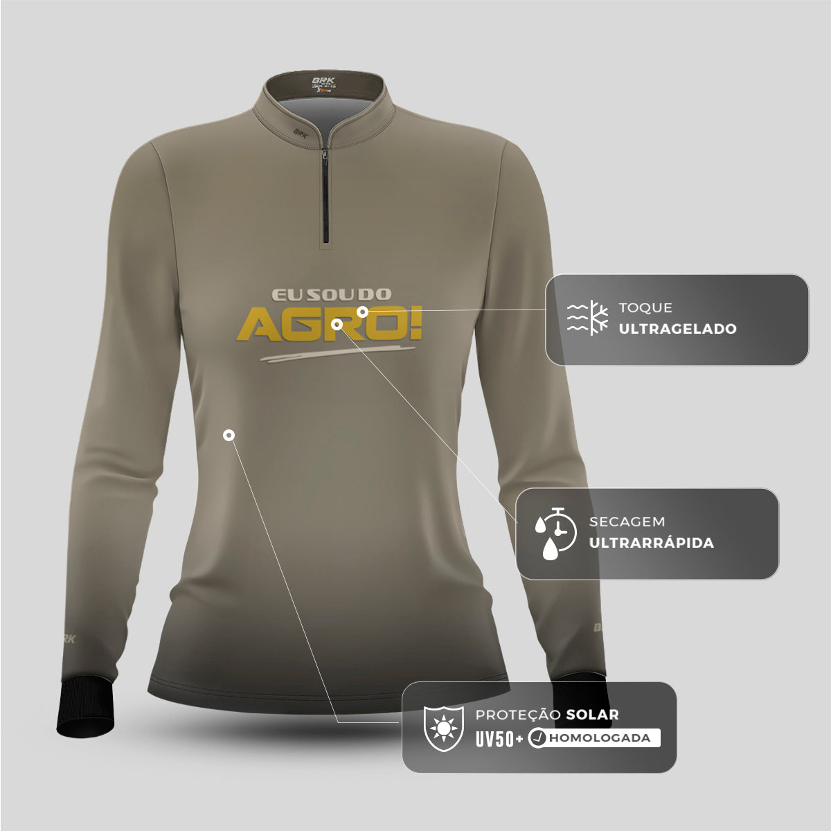 Camisa Agro Feminina Brk Eu Sou Do Agro Areia com Proteção Solar UV50+