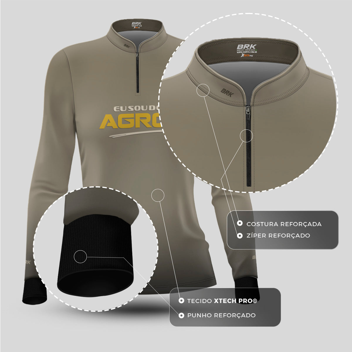 Camisa Agro Feminina Brk Eu Sou Do Agro Areia com Proteção Solar UV50+