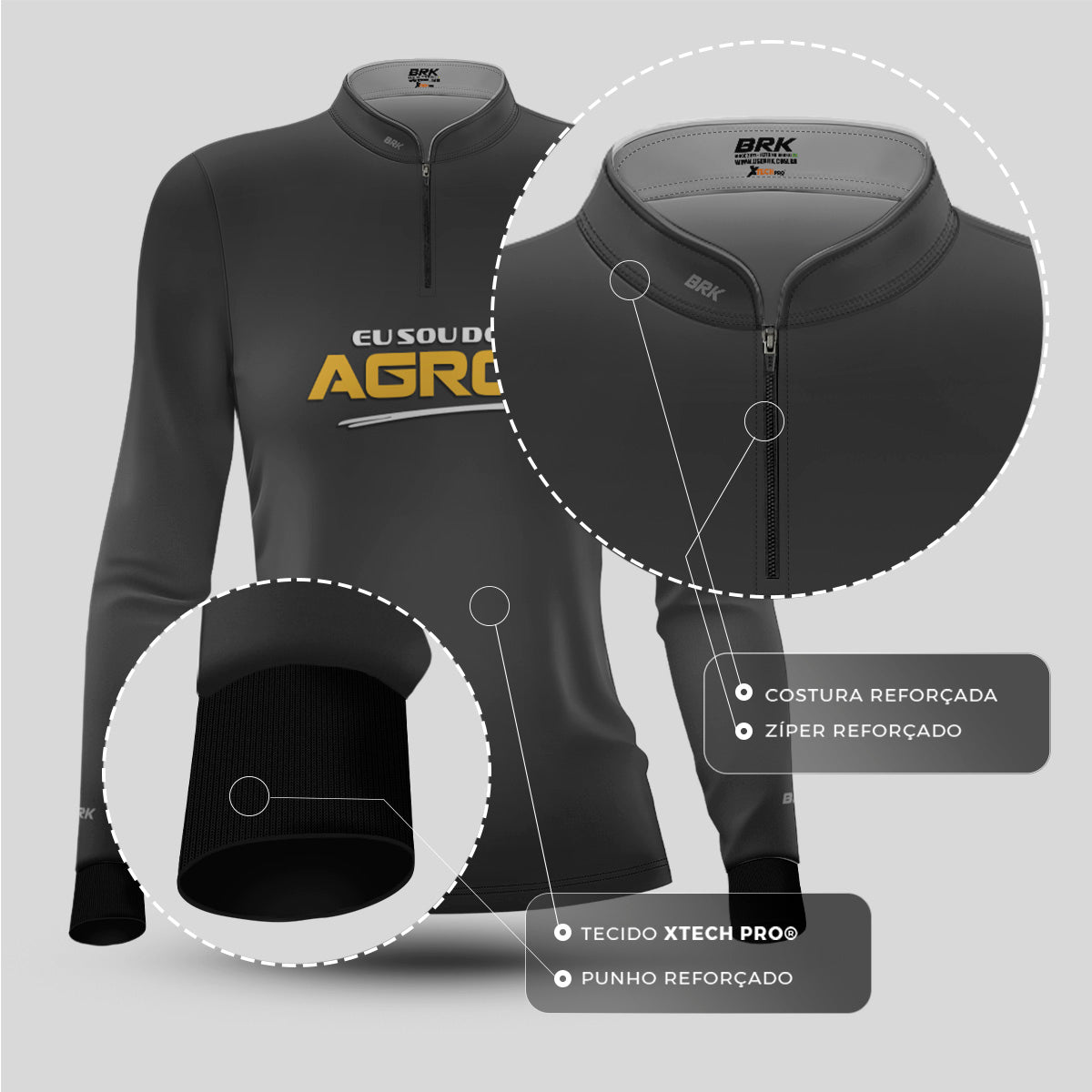 Camisa Agro Feminina Brk Eu Sou Do Agro Clean Cinza com Proteção Solar UV50+