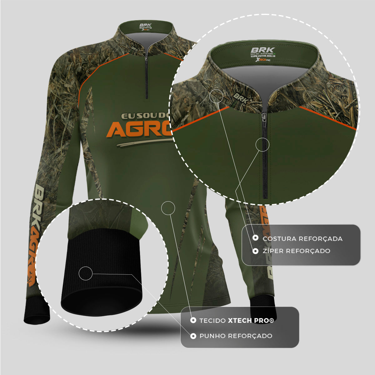 Camisa Agro Feminina Brk Eu Sou Do Agro Real Tree com Proteção Solar UV50+