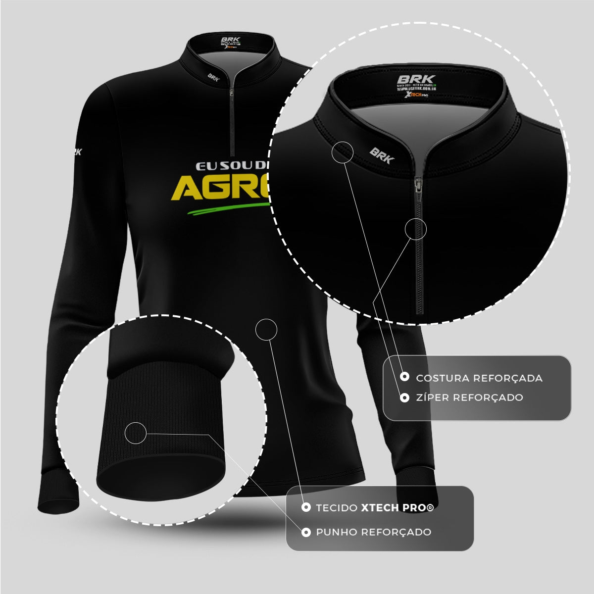 Camisa UV50 Agro Feminina Brk Eu Sou do Agro Preta Básica