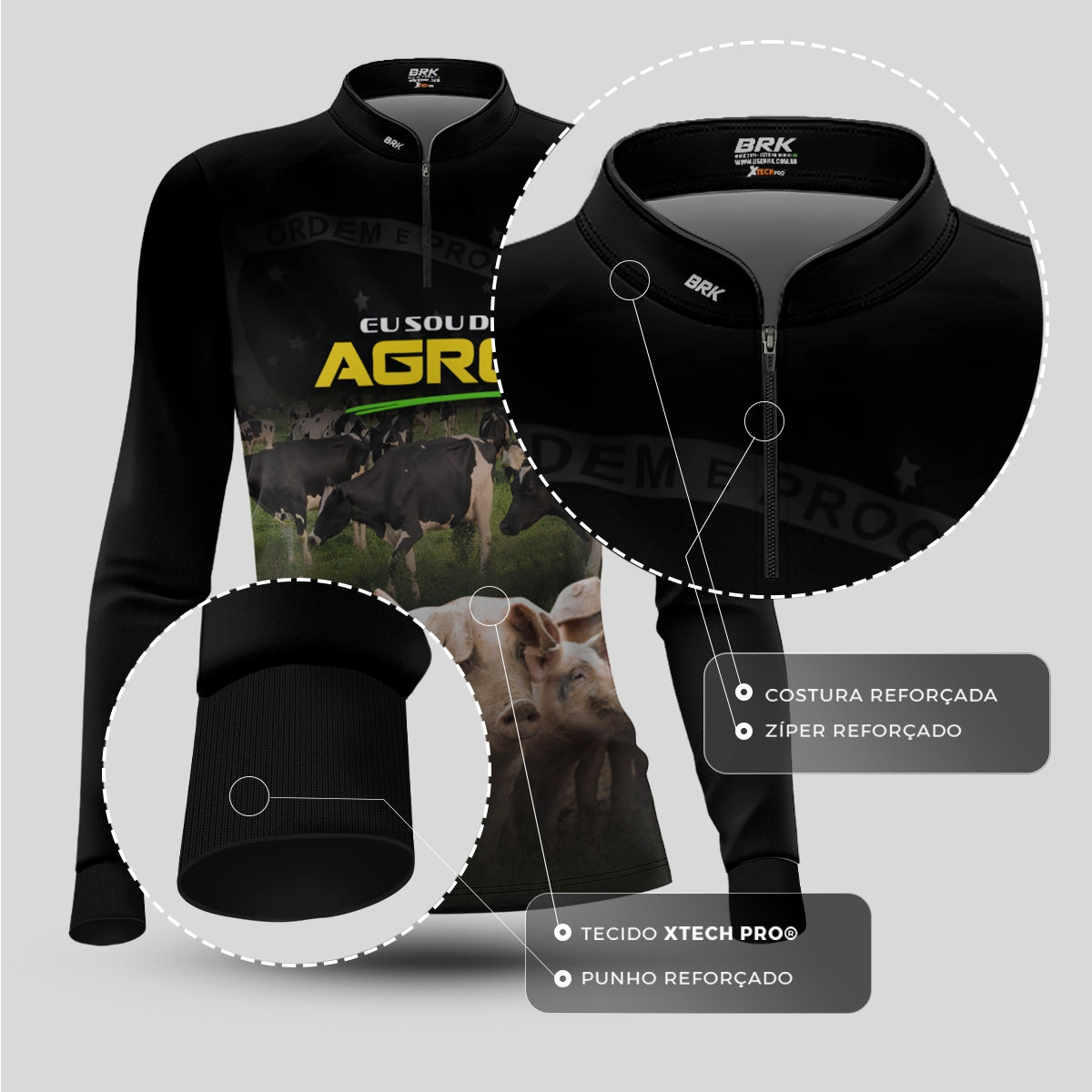 Camisa Agro Feminina Brk Eu Sou do Agro Preta Pecuária com Proteção UV50