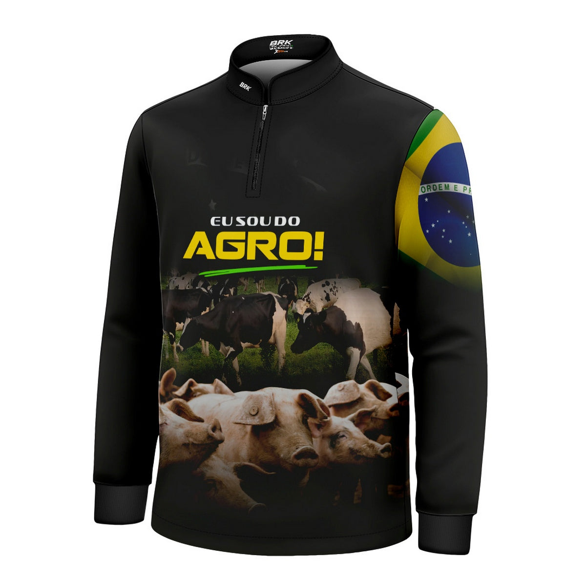 Camisa Agro Infantil Brk Eu Sou do Agro Preta Pecuária com Proteção UV50