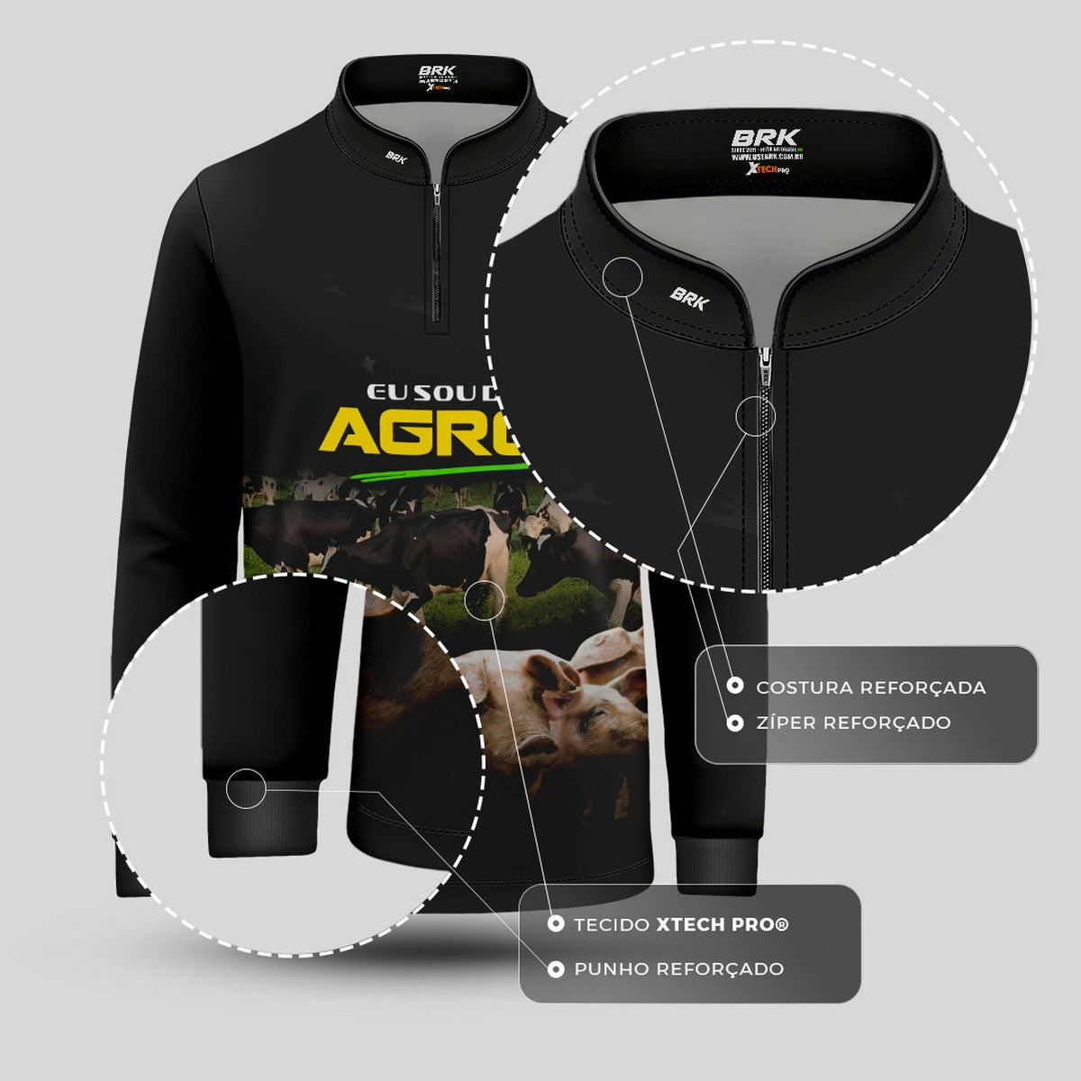 Camisa Agro Infantil Brk Eu Sou do Agro Preta Pecuária com Proteção UV50