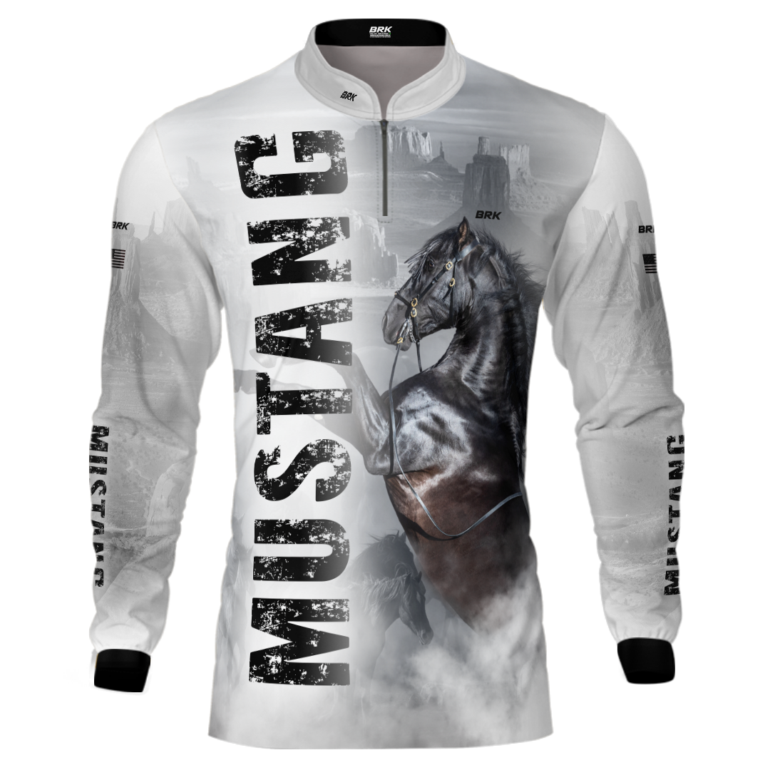 Camisa Agro Brk Branca Cavalo Mustang com Proteção Solar UV50+